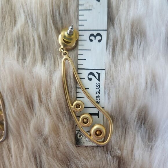 Vintage Gold Elegant Triple Rhinestone Dangle Earrings Post Back - Picture 2 of 3